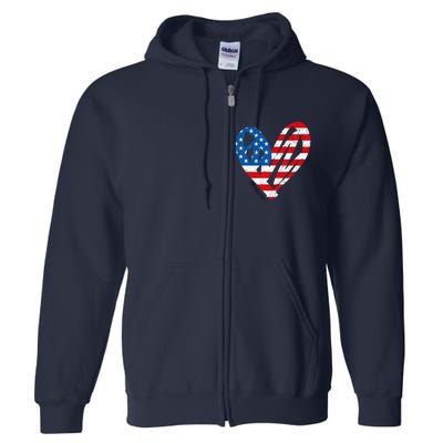 Veterans Day USA Flag Partiotic Heart Full Zip Hoodie