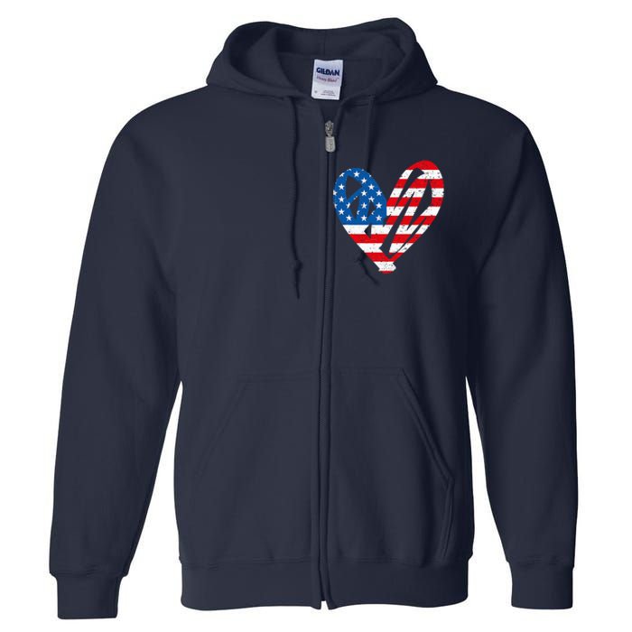 Veterans Day USA Flag Partiotic Heart Full Zip Hoodie