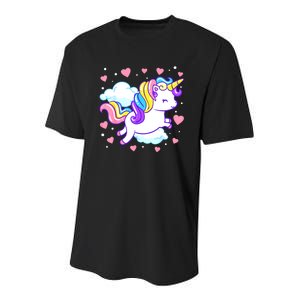 Valentines Day Unicorn Hearts Rainbow Toddlers Teacher Youth Performance Sprint T-Shirt