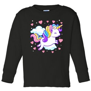 Valentines Day Unicorn Hearts Rainbow Toddlers Teacher Toddler Long Sleeve Shirt