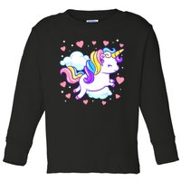 Valentines Day Unicorn Hearts Rainbow Toddlers Teacher Toddler Long Sleeve Shirt