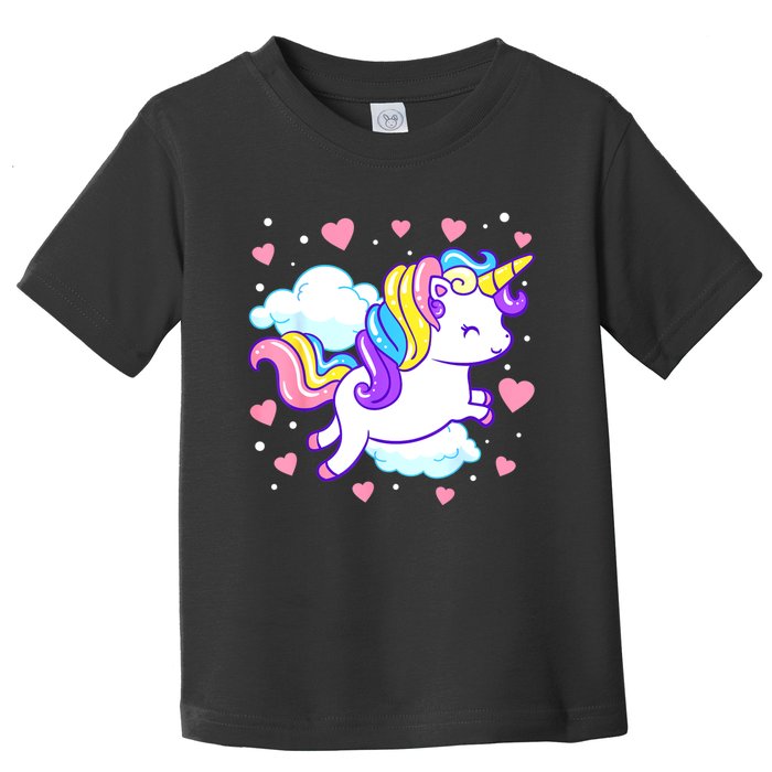 Valentines Day Unicorn Hearts Rainbow Toddlers Teacher Toddler T-Shirt