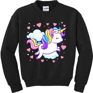 Valentines Day Unicorn Hearts Rainbow Toddlers Teacher Kids Sweatshirt