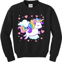 Valentines Day Unicorn Hearts Rainbow Toddlers Teacher Kids Sweatshirt