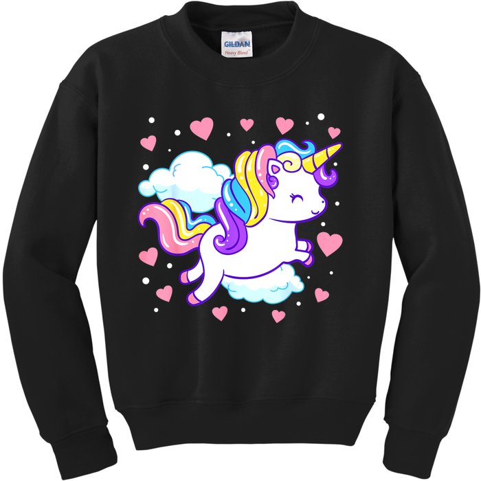 Valentines Day Unicorn Hearts Rainbow Toddlers Teacher Kids Sweatshirt