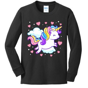 Valentines Day Unicorn Hearts Rainbow Toddlers Teacher Kids Long Sleeve Shirt