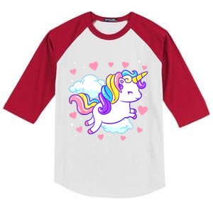 Valentines Day Unicorn Hearts Rainbow Toddlers Teacher Kids Colorblock Raglan Jersey