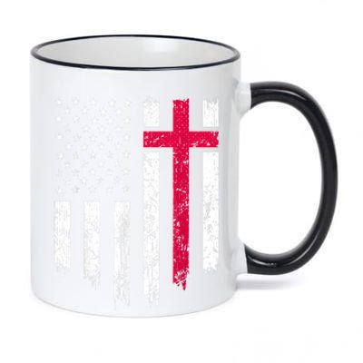 Vintage Distressed USA Flag Cross Christian Faith Gift 11oz Black Color Changing Mug