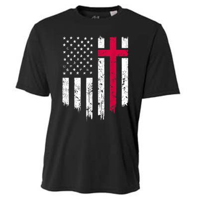 Vintage Distressed USA Flag Cross Christian Faith Gift Cooling Performance Crew T-Shirt