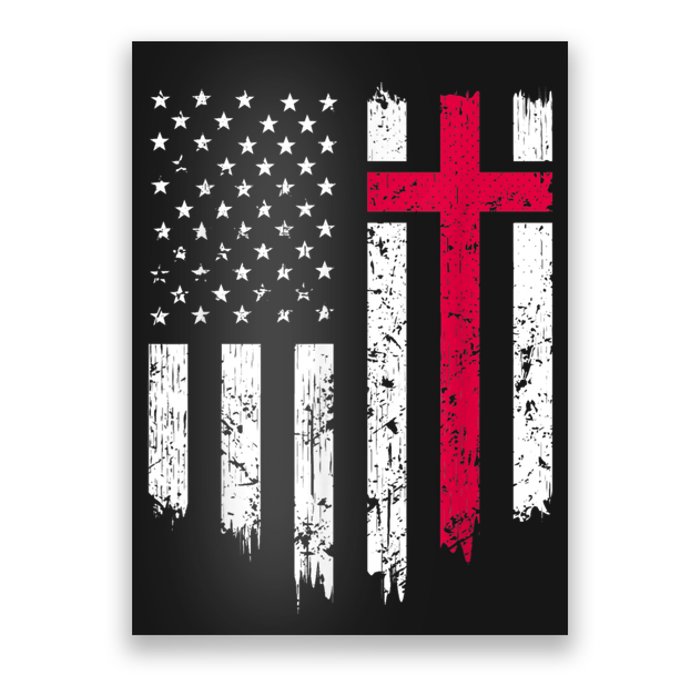 Vintage Distressed USA Flag Cross Christian Faith Gift Poster