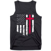 Vintage Distressed USA Flag Cross Christian Faith Gift Tank Top