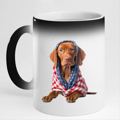 Vizsla Dog USA Flag American Patriotic Dogs 4th Of July 11oz Black Color Changing Mug