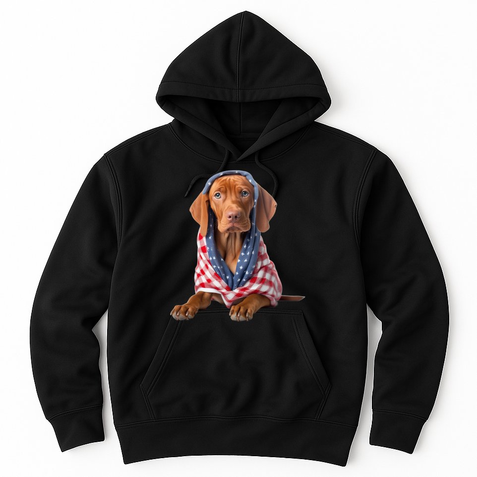 Vizsla Dog USA Flag American Patriotic Dogs 4th Of July Hoodie