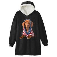 Vizsla Dog USA Flag American Patriotic Dogs 4th Of July Hooded Wearable Blanket