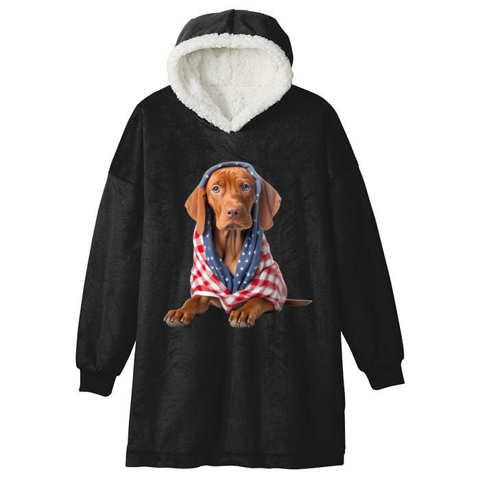 Vizsla Dog USA Flag American Patriotic Dogs 4th Of July Hooded Wearable Blanket