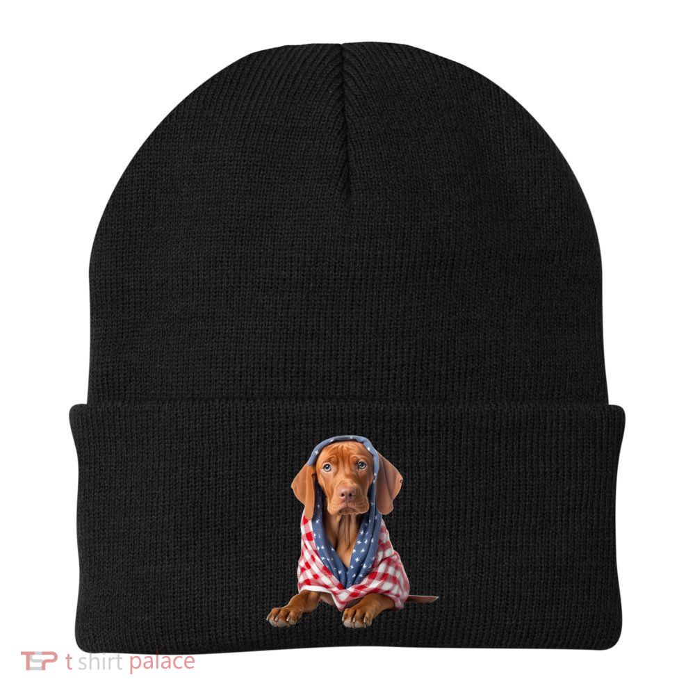 Vizsla Dog USA Flag American Patriotic Dogs 4th Of July Beanie