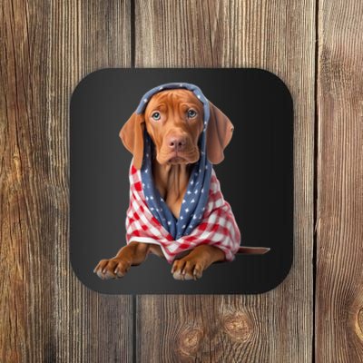 Vizsla Dog USA Flag American Patriotic Dogs 4th Of July Coaster