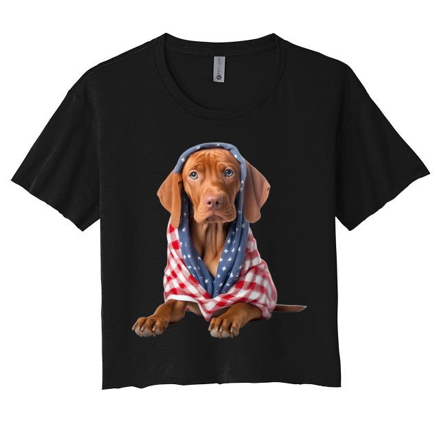 Vizsla Dog USA Flag American Patriotic Dogs 4th Of July Crop Top