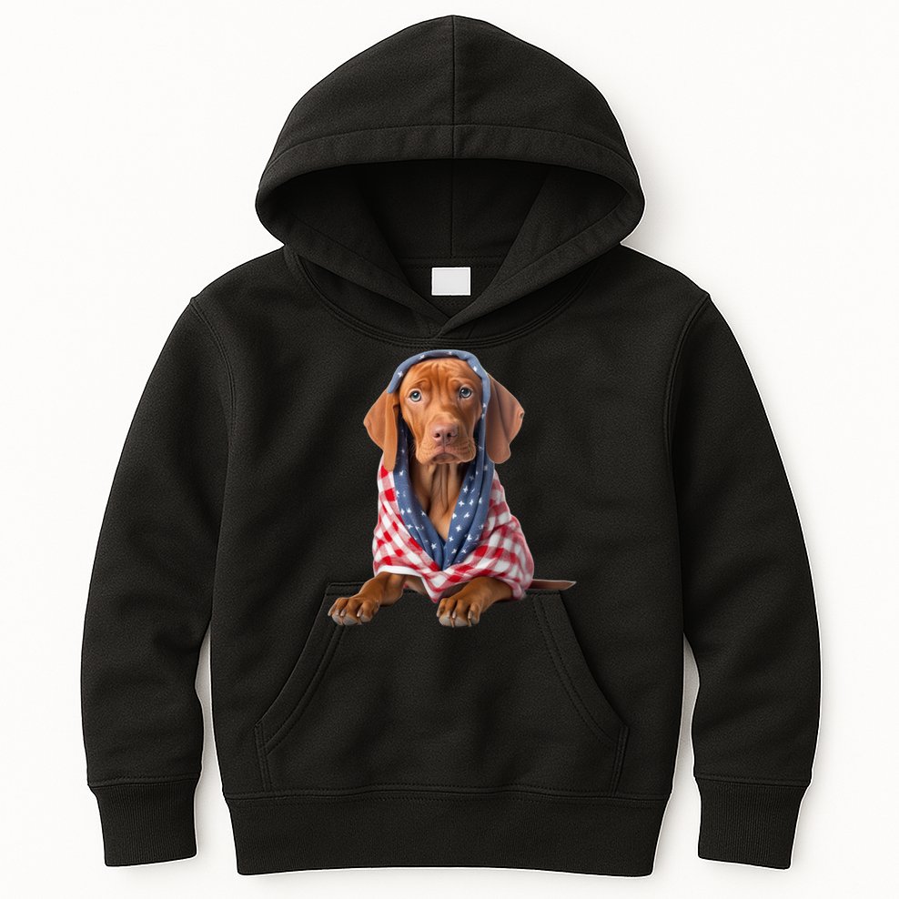 Vizsla Dog USA Flag American Patriotic Dogs 4th Of July Kids Hoodie