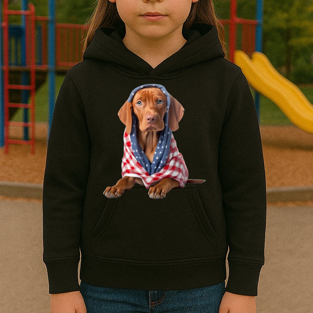 Vizsla Dog USA Flag American Patriotic Dogs 4th Of July Kids Hoodie