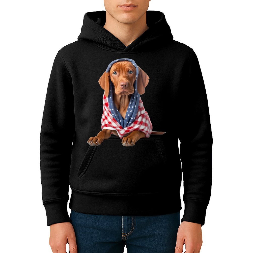 Vizsla Dog USA Flag American Patriotic Dogs 4th Of July Kids Hoodie