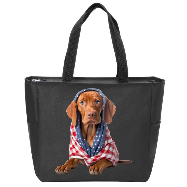 Vizsla Dog USA Flag American Patriotic Dogs 4th Of July Zip Tote Bag