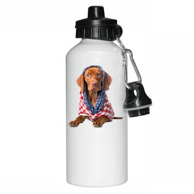 Vizsla Dog USA Flag American Patriotic Dogs 4th Of July Aluminum Water Bottle