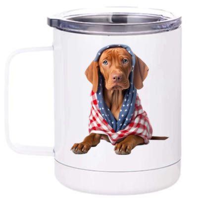 Vizsla Dog USA Flag American Patriotic Dogs 4th Of July 12 oz Stainless Steel Tumbler Cup