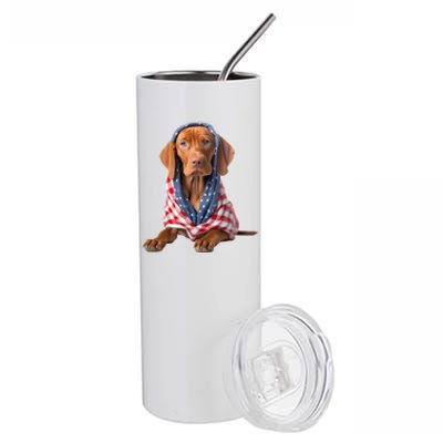 Vizsla Dog USA Flag American Patriotic Dogs 4th Of July Stainless Steel Tumbler