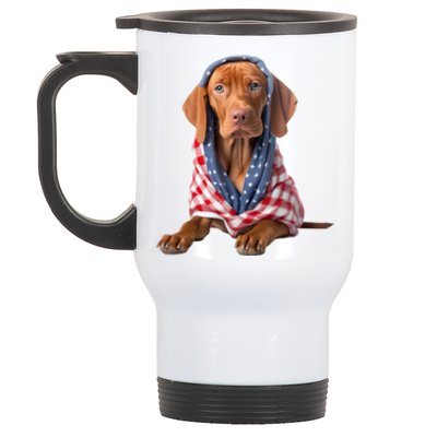 Vizsla Dog USA Flag American Patriotic Dogs 4th Of July Stainless Steel Travel Mug