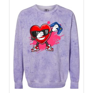 Valentines Day Video Game Dabbing Heart Gamer Gift Colorblast Crewneck Sweatshirt