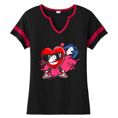 Valentines Day Video Game Dabbing Heart Gamer Gift Ladies Halftime Notch Neck Tee