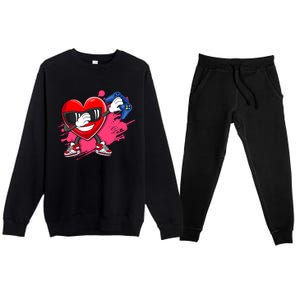 Valentines Day Video Game Dabbing Heart Gamer Gift Premium Crewneck Sweatsuit Set