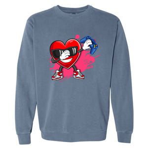 Valentines Day Video Game Dabbing Heart Gamer Gift Garment-Dyed Sweatshirt