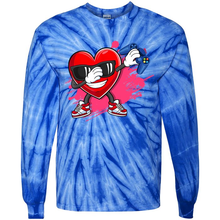 Valentines Day Video Game Dabbing Heart Gamer Gift Tie-Dye Long Sleeve Shirt