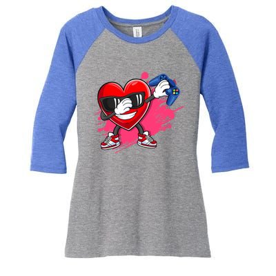 Valentines Day Video Game Dabbing Heart Gamer Gift Women's Tri-Blend 3/4-Sleeve Raglan Shirt