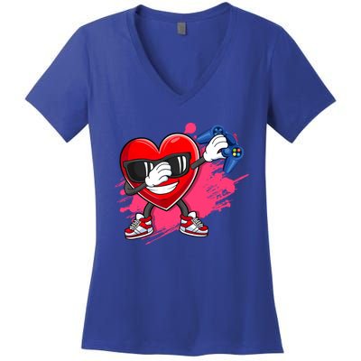 Valentines Day Video Game Dabbing Heart Gamer Gift Women's V-Neck T-Shirt