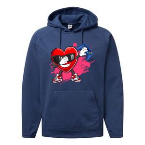 Valentines Day Video Game Dabbing Heart Gamer Gift Performance Fleece Hoodie