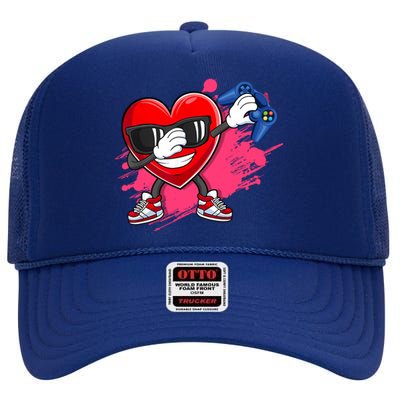 Valentines Day Video Game Dabbing Heart Gamer Gift High Crown Mesh Back Trucker Hat