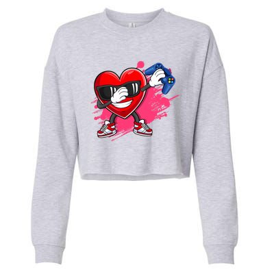 Valentines Day Video Game Dabbing Heart Gamer Gift Cropped Pullover Crew