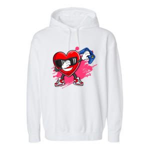 Valentines Day Video Game Dabbing Heart Gamer Gift Garment-Dyed Fleece Hoodie