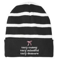 Very Demure Very Mindful Very Cutesy Striped Beanie with Solid Band