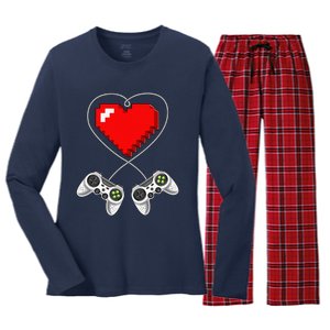 Valentine's Day Video Game Controller Heart Gamer Gifts Women's Long Sleeve Flannel Pajama Set 