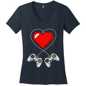 Valentine's Day Video Game Controller Heart Gamer Gifts Women's V-Neck T-Shirt