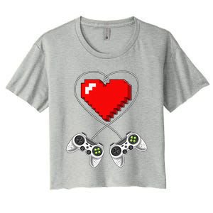 Valentine's Day Video Game Controller Heart Gamer Gifts Women's Crop Top Tee