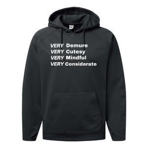 Very Demure Very Cutesy Very Considerate Demure Performance Fleece Hoodie