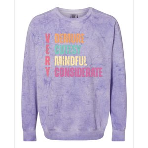 Very Demure Very Cutesy Very Mindful Very Considerate Colorblast Crewneck Sweatshirt