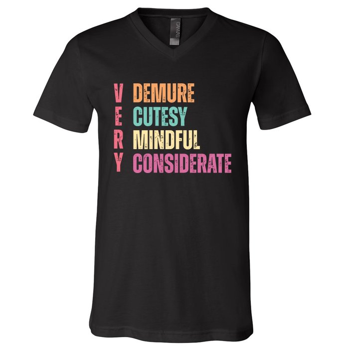 Very Demure Very Cutesy Very Mindful Very Considerate V-Neck T-Shirt