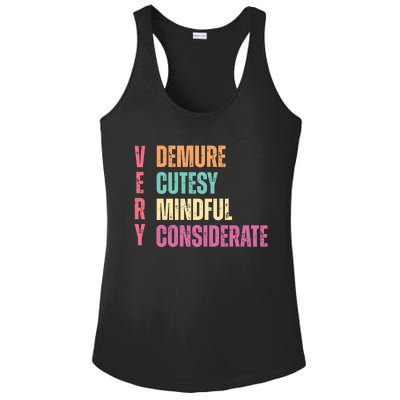 Very Demure Very Cutesy Very Mindful Very Considerate Ladies PosiCharge Competitor Racerback Tank