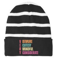 Very Demure Very Cutesy Very Mindful Very Considerate Striped Beanie with Solid Band